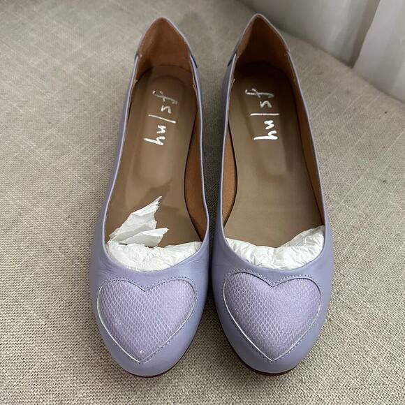 FS/NY Light Purple Leather Women's 7.5 Ballet Slip On Puff Heart Flats Round Toe - Picture 2 of 11